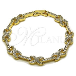 Pulsera Tennis 03.283.0593.07 Oro Laminado, Diseño de Besos y Abrazos y Infinito, con Zirconia Cubica Blanca, Pulido, Tono Dorado (Grosor 07.8 MM, 8 Pulgadas de Largo)