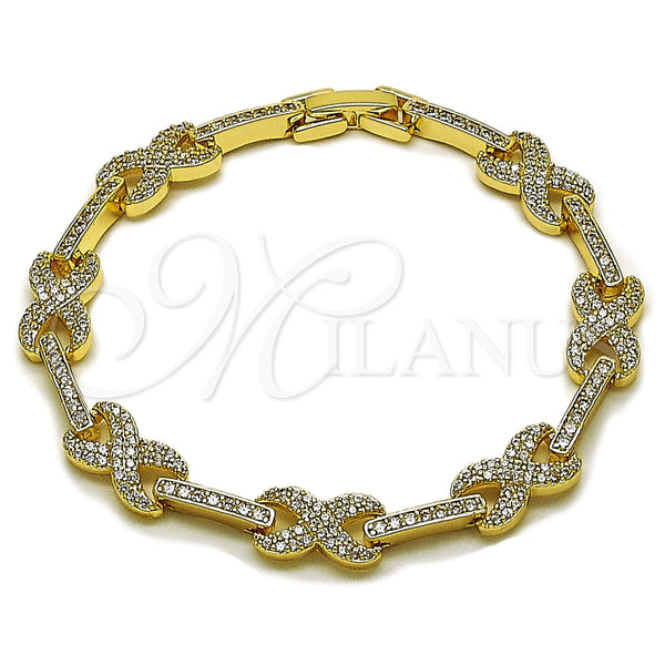 Pulsera Tennis 03.283.0593.07 Oro Laminado, Diseño de Besos y Abrazos y Infinito, con Zirconia Cubica Blanca, Pulido, Tono Dorado (Grosor 07.8 MM, 8 Pulgadas de Largo)