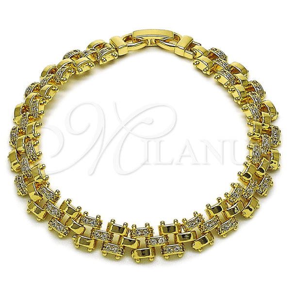 Pulsera Tennis 03.283.0594.07 Oro Laminado, con Micro Pave Blanca, Pulido, Tono Dorado (Grosor 08.7 MM, 8 Pulgadas de Largo)