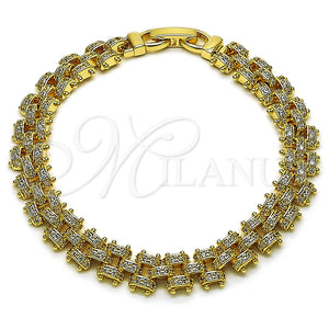 Pulsera Tennis 03.283.0600.07 Oro Laminado, con Micro Pave Blanca, Pulido, Tono Dorado (Grosor 08.8 MM, 8 Pulgadas de Largo)