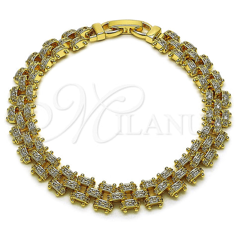 Pulsera Tennis 03.283.0600.07 Oro Laminado, con Micro Pave Blanca, Pulido, Tono Dorado (Grosor 08.8 MM, 8 Pulgadas de Largo)