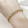 Pulsera Tennis 03.283.0601.07 Oro Laminado, Diseño de Hebilla del Cinturón, con Micro Pave Blanca, Pulido, Tono Dorado (Grosor 07 MM, 8 Pulgadas de Largo)
