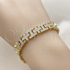 Pulsera Tennis 03.283.0602.07 Oro Laminado, Diseño de Cruz y Besos y Abrazos, con Zirconia Cubica Blanca, Pulido, Tono Dorado (Grosor 10 MM, 8 Pulgadas de Largo)