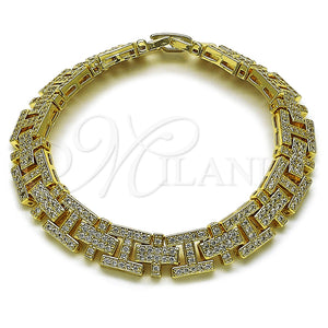Pulsera Tennis 03.283.0602.07 Oro Laminado, Diseño de Cruz y Besos y Abrazos, con Zirconia Cubica Blanca, Pulido, Tono Dorado (Grosor 10 MM, 8 Pulgadas de Largo)
