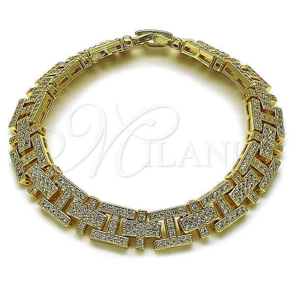Pulsera Tennis 03.283.0602.07 Oro Laminado, Diseño de Cruz y Besos y Abrazos, con Zirconia Cubica Blanca, Pulido, Tono Dorado (Grosor 10 MM, 8 Pulgadas de Largo)