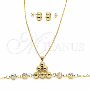 Collar, Pulsera y Dije 06.116.0182.1 Acero Inoxidable, con Cristal Blanca y Perla Dorado, Pulido, Tono Dorado