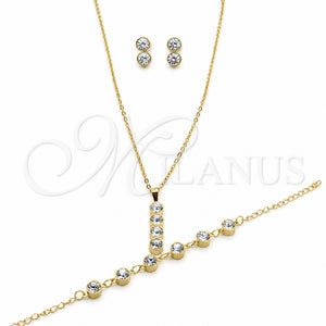 Collar, Pulsera y Dije 06.116.0182.2 Acero Inoxidable, con Cristal Blanca, Pulido, Tono Dorado