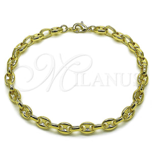 Tobillera Elegante 03.213.0262.10 Oro Laminado, Diseño de Puff Mariner, Pulido, Tono Dorado (Grosor 07 MM, 10 Pulgadas de Largo)