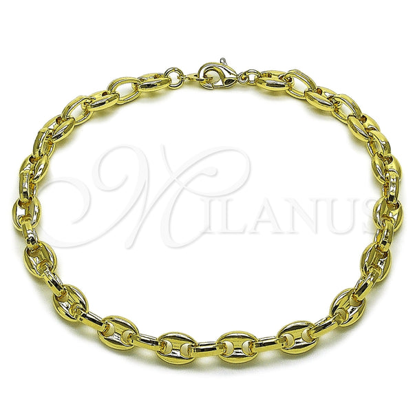 Tobillera Elegante 03.213.0262.10 Oro Laminado, Diseño de Puff Mariner, Pulido, Tono Dorado (Grosor 07 MM, 10 Pulgadas de Largo)