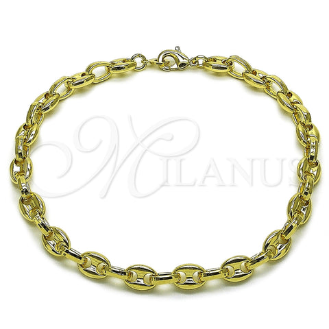 Tobillera Elegante 03.213.0262.10 Oro Laminado, Diseño de Puff Mariner, Pulido, Tono Dorado (Grosor 07 MM, 10 Pulgadas de Largo)
