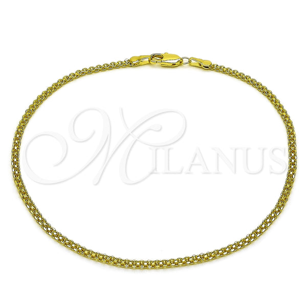 Tobillera Básica 04.213.0066.10 Oro Laminado, Diseño de Bismarco, Pulido, Tono Dorado (Grosor 02.2 MM, 10 Pulgadas de Largo)
