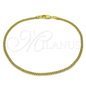 Tobillera Básica 04.213.0066.10 Oro Laminado, Diseño de Bismarco, Pulido, Tono Dorado (Grosor 02.2 MM, 10 Pulgadas de Largo)