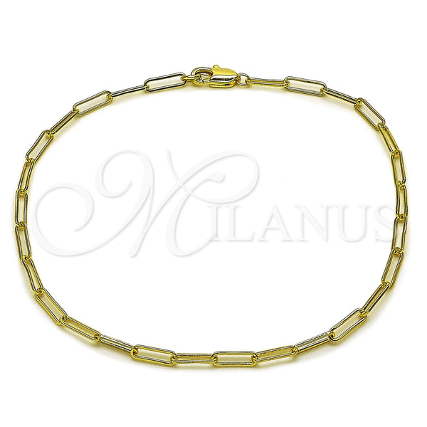 Tobillera Básica 04.213.0274.10 Oro Laminado, Diseño de Paperclip, Pulido, Tono Dorado (Grosor 02.7 MM, 10 Pulgadas de Largo)