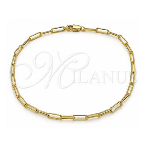 Tobillera Básica 04.213.0274.10 Oro Laminado, Diseño de Paperclip, Pulido, Tono Dorado (Grosor 02.7 MM, 10 Pulgadas de Largo)