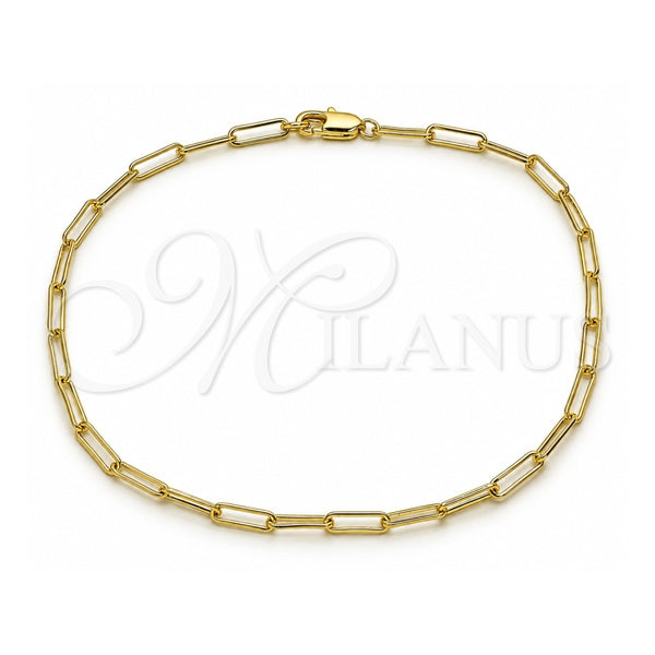 Tobillera Básica 04.213.0274.10 Oro Laminado, Diseño de Paperclip, Pulido, Tono Dorado (Grosor 02.7 MM, 10 Pulgadas de Largo)