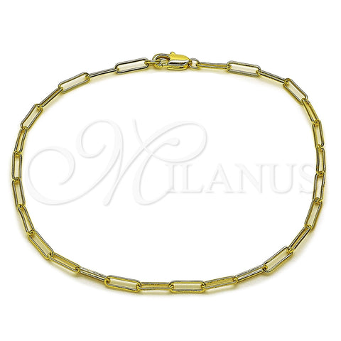 Tobillera Básica 04.213.0274.10 Oro Laminado, Diseño de Paperclip, Pulido, Tono Dorado (Grosor 02.7 MM, 10 Pulgadas de Largo)