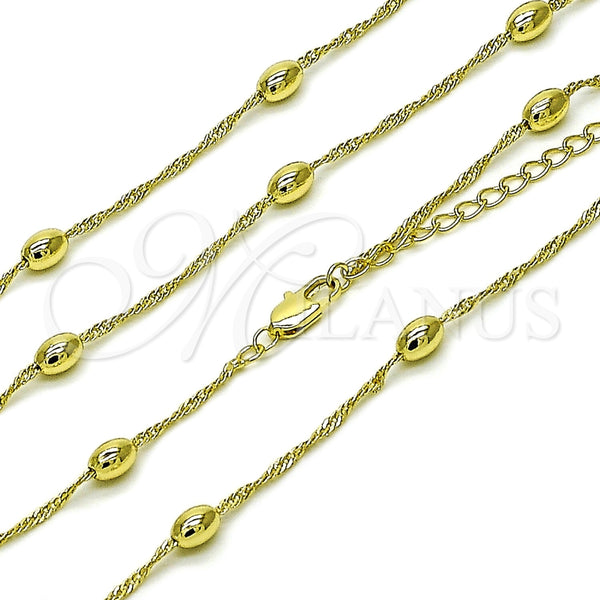 Gargantilla Basica 04.213.0282.16 Oro Laminado, Diseño de Singapore, Pulido, Tono Dorado (Grosor 02 MM, 16 Pulgadas de Largo)