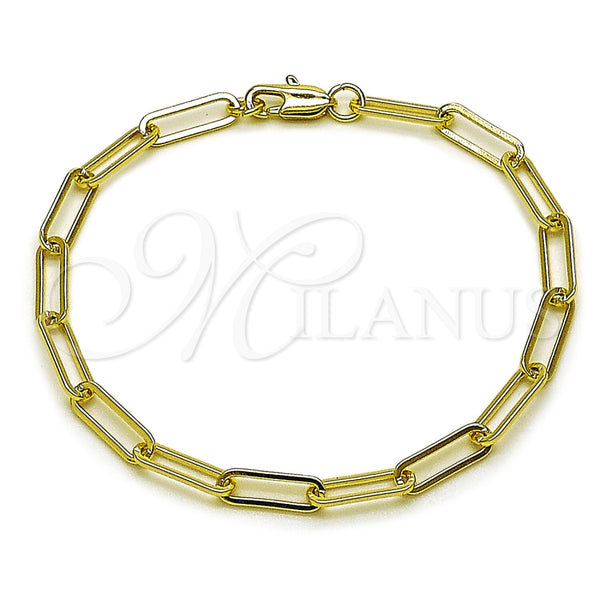 Pulsera Elegante 04.213.0332.07 Oro Laminado, Diseño de Paperclip, Pulido, Tono Dorado (Grosor 04 MM, 7 Pulgadas de Largo)