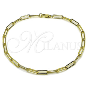 Tobillera Elegante 04.213.0332.10 Oro Laminado, Diseño de Paperclip, Pulido, Tono Dorado (Grosor 04 MM, 10 Pulgadas de Largo)