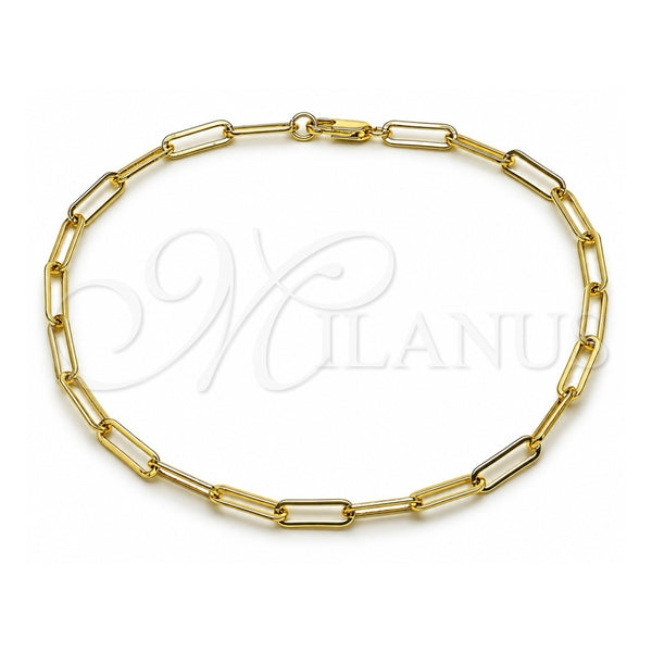 Tobillera Elegante 04.213.0332.10 Oro Laminado, Diseño de Paperclip, Pulido, Tono Dorado (Grosor 04 MM, 10 Pulgadas de Largo)