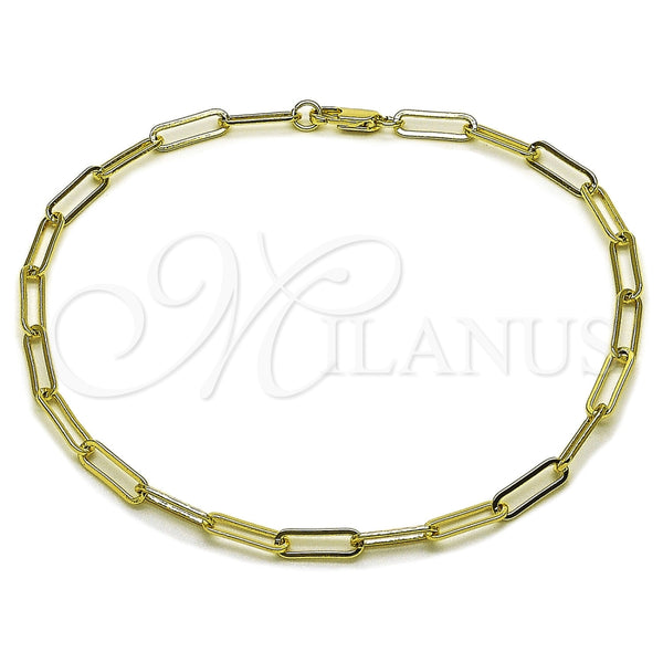 Tobillera Elegante 04.213.0332.10 Oro Laminado, Diseño de Paperclip, Pulido, Tono Dorado (Grosor 04 MM, 10 Pulgadas de Largo)