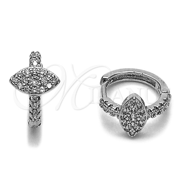 Argolla Huggie 02.438.0005.12 Rodio Laminado, Diseño de Ojo Griego, con Micro Pave Blanca, Pulido, Rodinado