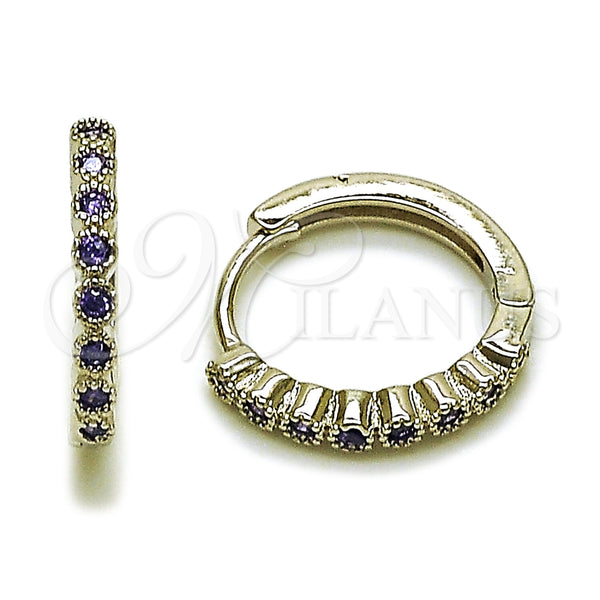 Argolla Huggie 02.438.0006.15 Rodio Laminado, con Zirconia Cubica Amatista, Pulido, Rodinado
