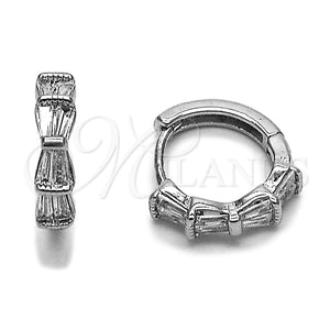 Argolla Huggie 02.438.0007.15 Rodio Laminado, Diseño de Arco y Baguette, con Zirconia Cubica Blanca, Pulido, Rodinado