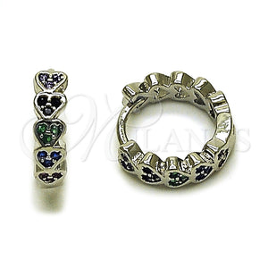 Argolla Huggie 02.438.0008.14 Rodio Laminado, Diseño de Corazón, con Micro Pave Multicolor, Pulido, Rodinado