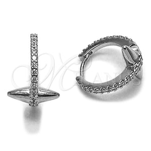Argolla Huggie 02.438.0009.14 Rodio Laminado, con Micro Pave Blanca, Pulido, Rodinado