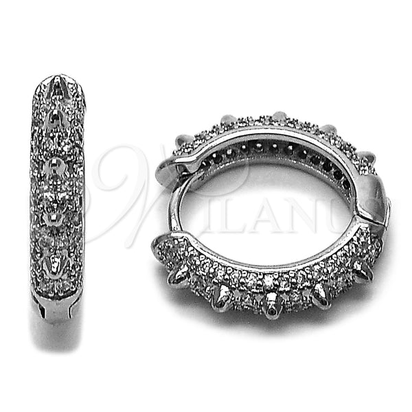 Argolla Huggie 02.438.0010.20 Rodio Laminado, con Micro Pave Blanca, Pulido, Rodinado
