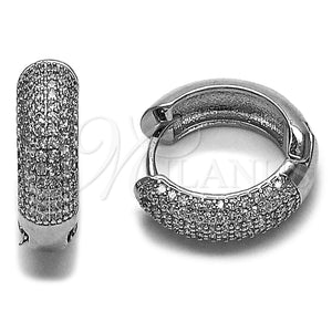 Argolla Huggie 02.438.0011.20 Rodio Laminado, con Micro Pave Blanca, Pulido, Rodinado