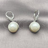 Arete Colgante 02.438.0012 Rodio Laminado, Diseño de Bola y Gota, con Perla Marfil y Micro Pave Blanca, Pulido, Rodinado