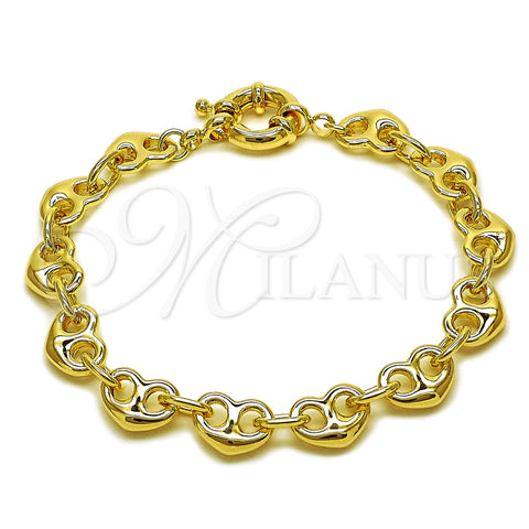 Pulsera Elegante 03.415.0026.07 Oro Laminado, Diseño de Corazón, Pulido, Tono Dorado (Grosor 09 MM, 8 Pulgadas de Largo)