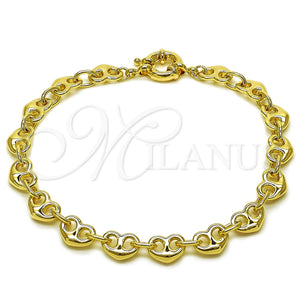 Tobillera Elegante 03.415.0026.10 Oro Laminado, Diseño de Corazón, Pulido, Tono Dorado (Grosor 09 MM, 10 Pulgadas de Largo)