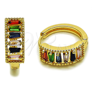 Argolla Huggie 02.413.0008.18 Oro Laminado, Diseño de Baguette, con Zirconia Cubica Multicolor, Pulido, Tono Dorado
