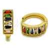 Argolla Huggie 02.413.0008.18 Oro Laminado, Diseño de Baguette, con Zirconia Cubica Multicolor, Pulido, Tono Dorado