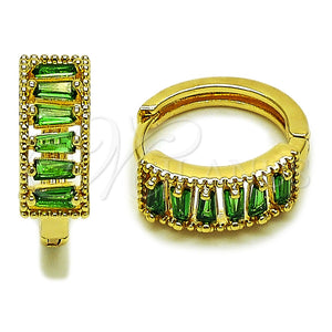Argolla Huggie 02.413.0008.2.18 Oro Laminado, Diseño de Baguette, con Zirconia Cubica Verde, Pulido, Tono Dorado