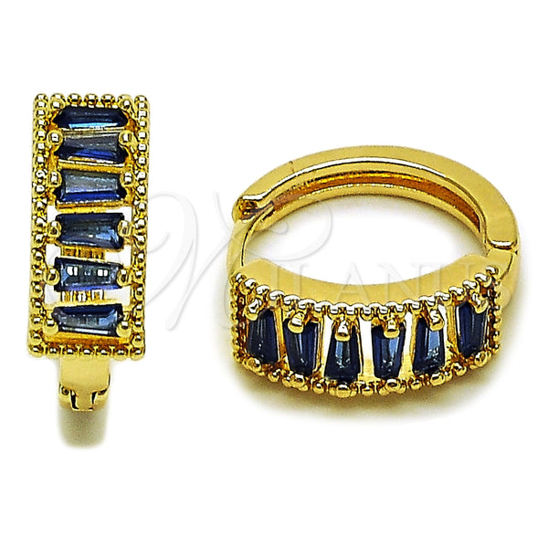 Argolla Huggie 02.413.0008.3.18 Oro Laminado, Diseño de Baguette, con Zirconia Cubica Zafiro Azul, Pulido, Tono Dorado