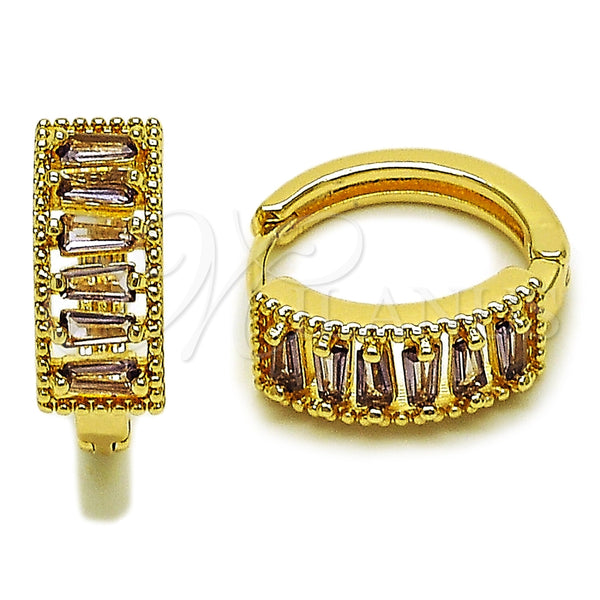 Argolla Huggie 02.413.0008.4.18 Oro Laminado, Diseño de Baguette, con Zirconia Cubica Amatista, Pulido, Tono Dorado