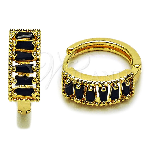 Argolla Huggie 02.413.0008.5.18 Oro Laminado, Diseño de Baguette, con Zirconia Cubica Negro, Pulido, Tono Dorado