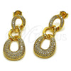 Arete Largo 02.297.0009 Oro Laminado, Diseño de Gota, con Micro Pave Blanca, Pulido, Tono Dorado