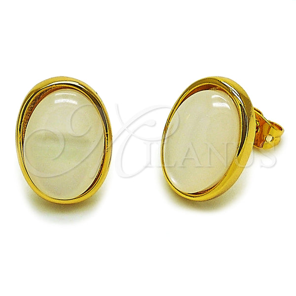Arete Dormilona 02.342.0426 Oro Laminado, con Madre Perla Marfil, Pulido, Tono Dorado