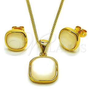 Juego de Arete y Dije de Adulto 10.342.0312 Oro Laminado, con Madre Perla Marfil, Pulido, Tono Dorado