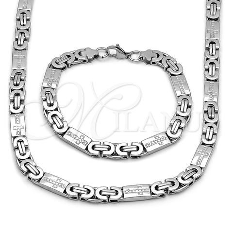 Collar y Pulsera 06.116.0010.1.22 Acero Inoxidable, Diseño de Cruz, Pulido, Tono Plateado