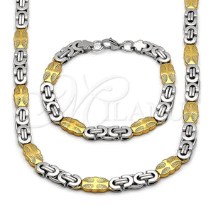 Collar y Pulsera 06.116.0006.2.22 Acero Inoxidable, Diseño de Cruz, Pulido, Dos Tonos