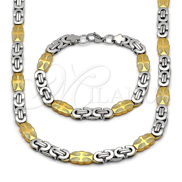 Collar y Pulsera 06.116.0006.2.22 Acero Inoxidable, Diseño de Cruz, Pulido, Dos Tonos
