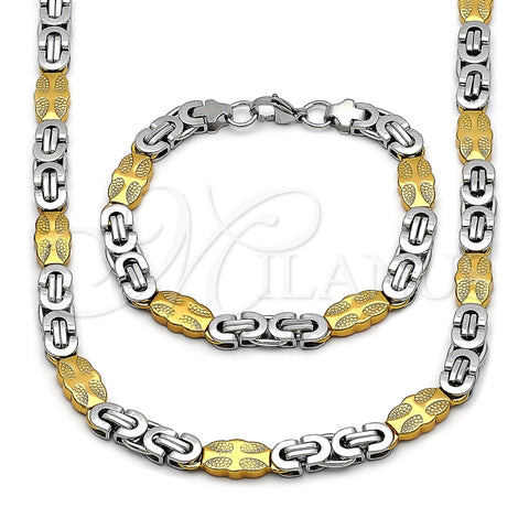 Collar y Pulsera 06.116.0006.2.22 Acero Inoxidable, Diseño de Cruz, Pulido, Dos Tonos