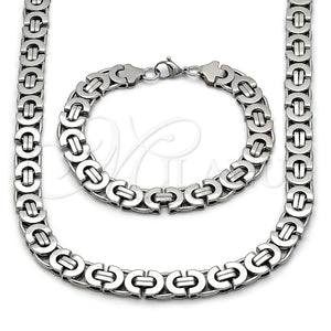 Collar y Pulsera 06.363.0035.22 Acero Inoxidable, Diseño de Llave Griega, Pulido, Tono Plateado