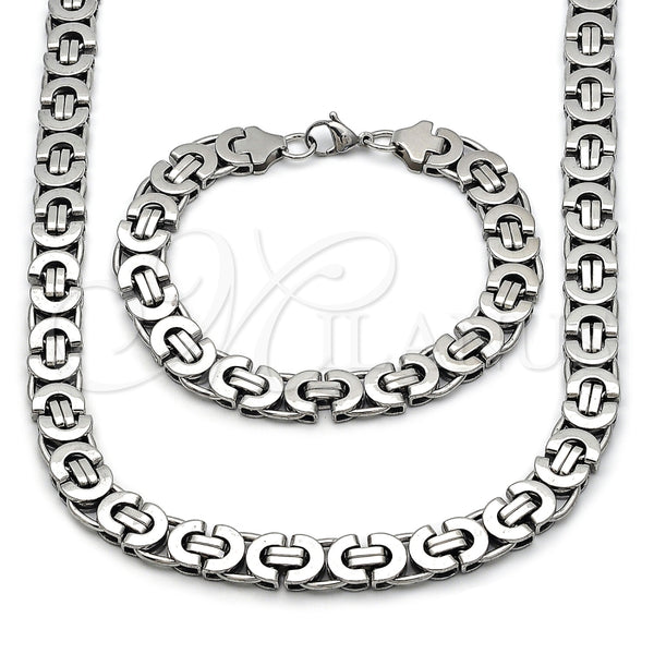 Collar y Pulsera 06.363.0035.22 Acero Inoxidable, Diseño de Llave Griega, Pulido, Tono Plateado